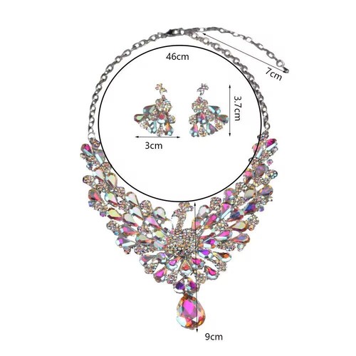 Women Crystal Necklace Earring Jewelry Set Wedding Party Peacock Pendant Choker - Picture 49 of 55