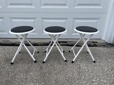 3 Vintage Stools Folding Stools Made in Thailand White Black GUC