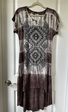 Vocal Dress Womens M Brown Short Sleeve Tie Dye Boho Y2K Hi Low Maxi Retro USA