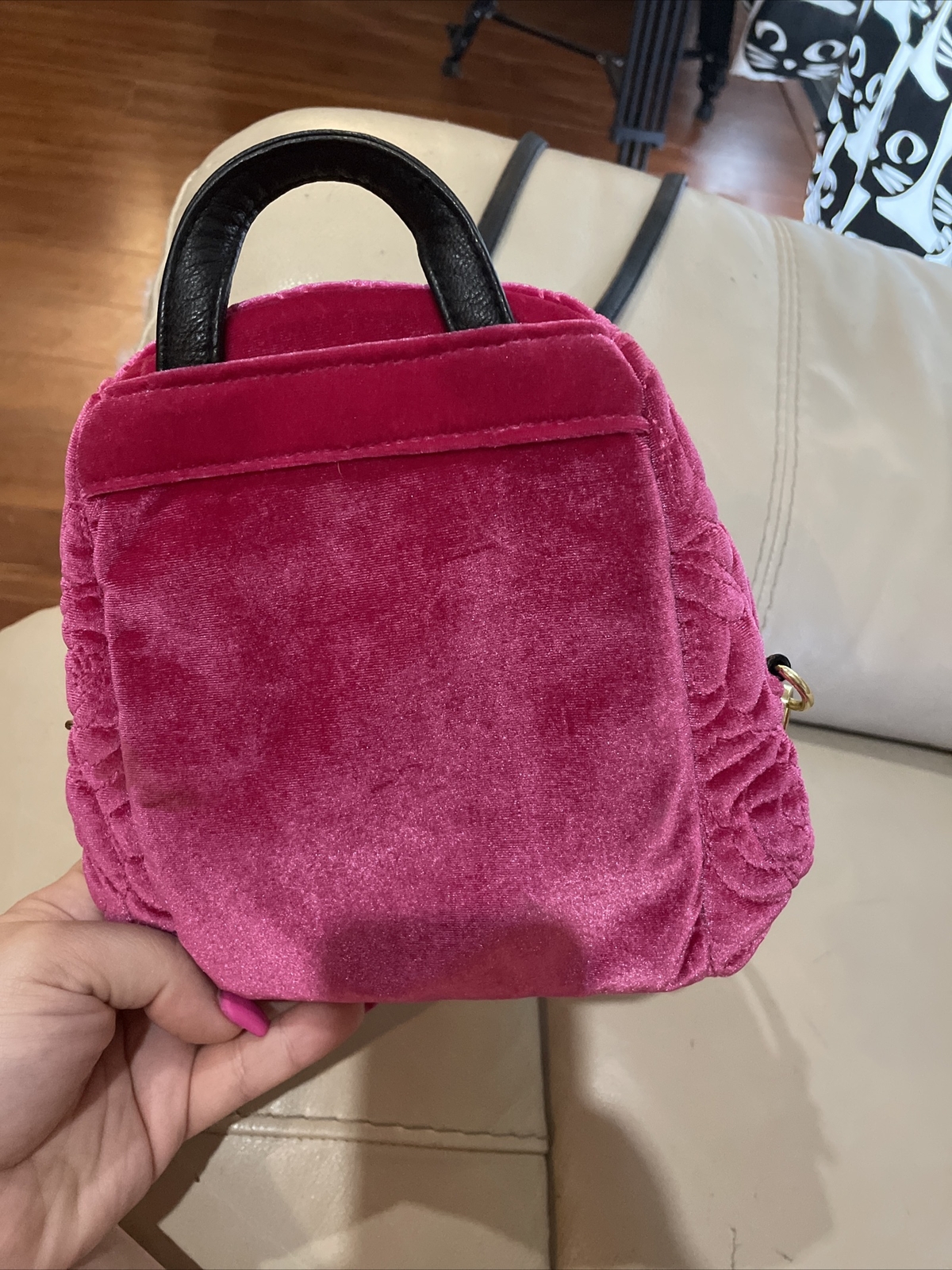 Betsey Johnson Pink Velvet mini backpack Shoulder pur… Gem