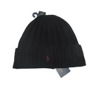 Polo Ralph Lauren Men's Black Burgundy Pony Wool Blend Ribbed Cuff Beanie