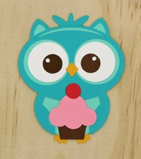 Cute Animal Owl Birthday Cupcake Paper Die Cut Scrapbook Embellishment