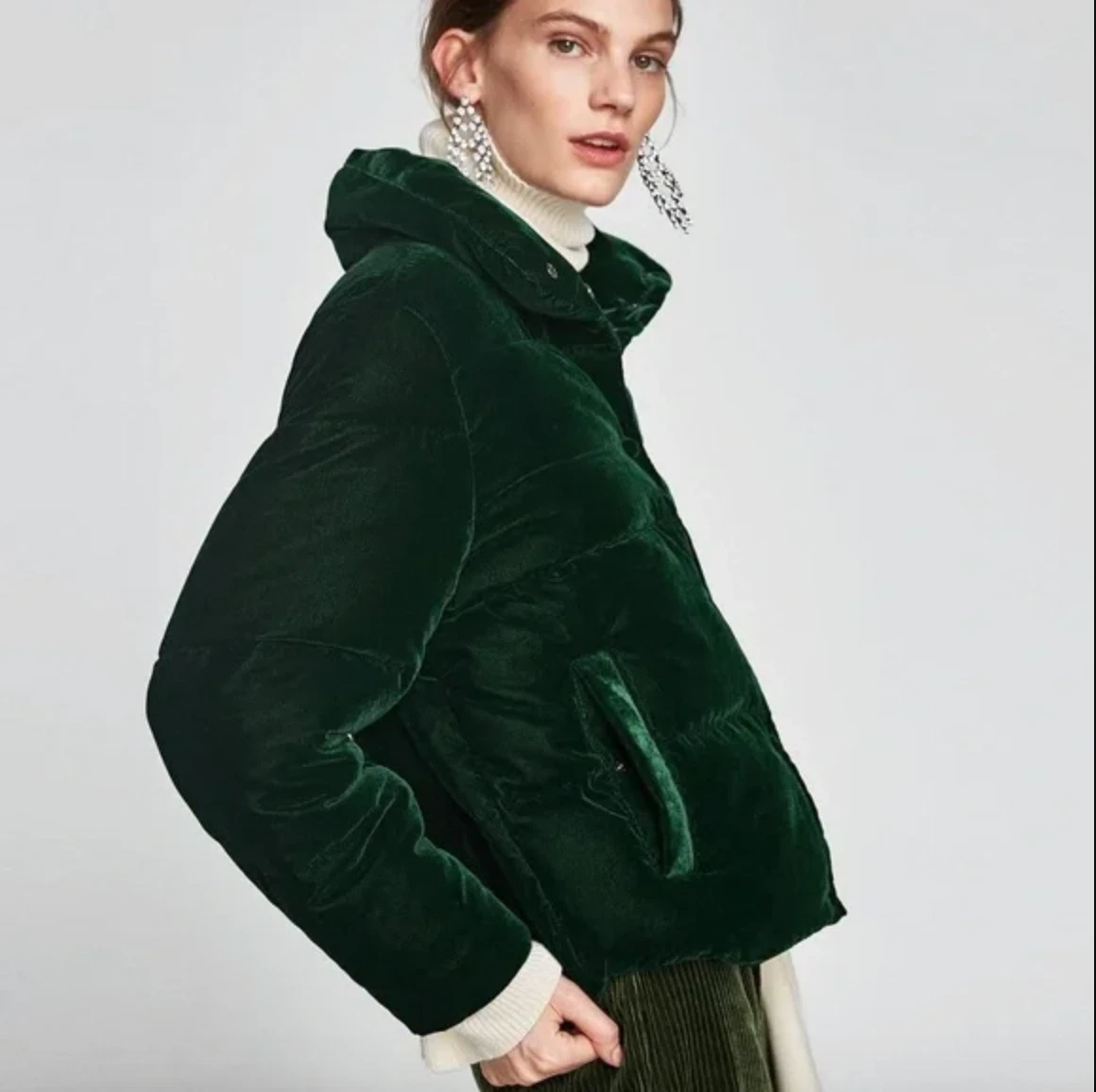 zara green puffer jacket women's