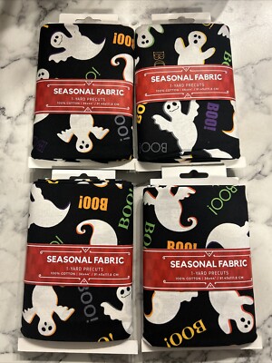 1 Yard Season Fabric Ghost Boo 100% Cotton 36''x 44'' Lot Of 4