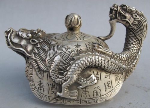 antique Tibet Silver Dragon teapot statues old statue - Picture 1 of 3