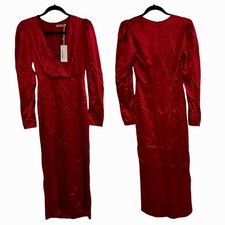 NEW Reformation Toronto Dress Crimson Red Silk Glossy V-Neck Slit *No Belt* 2