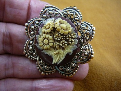 (cs15-17) Daisy FLOWER bouquet brown white CAMEO Pin BROOCH JEWELRY flowers