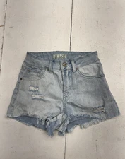 Rewash Brand Blue Striped Denim Distressed Cutoff Shorts Womens Size 0/24
