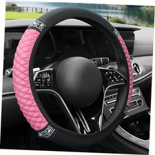 Bling Steering Wheel Cover for Women, Leather Sparkly Rhinestone 1 PC Pink