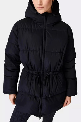 Sweaty Betty Alto Down Puffer Mid-Length Jacket Coat Black Size XS