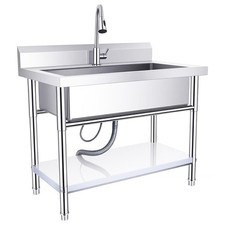 Stainless Steel Utility Sink Hot and Cold Dual Water Pull-out Faucet in Kitchens
