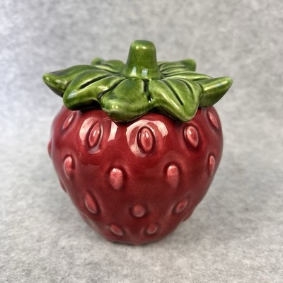 California Pottery Cemar Strawberry Lidded Sugar Bowl 4'' tall