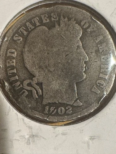 1902 Philadelphia Silver Barber Dime Rim Damaged