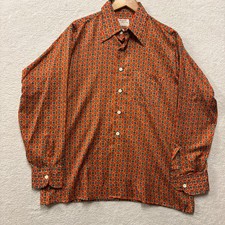 vtg/y2k 1970s Arrow Ultressa Shirt Mens 16-16.5 Large Red Geometric Disco 70s