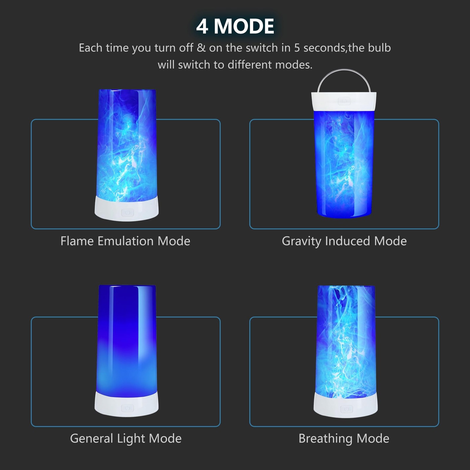 4X LED Flame Effect Light , USB Rechargeable 4 Modes Flickering Flame Candle ...