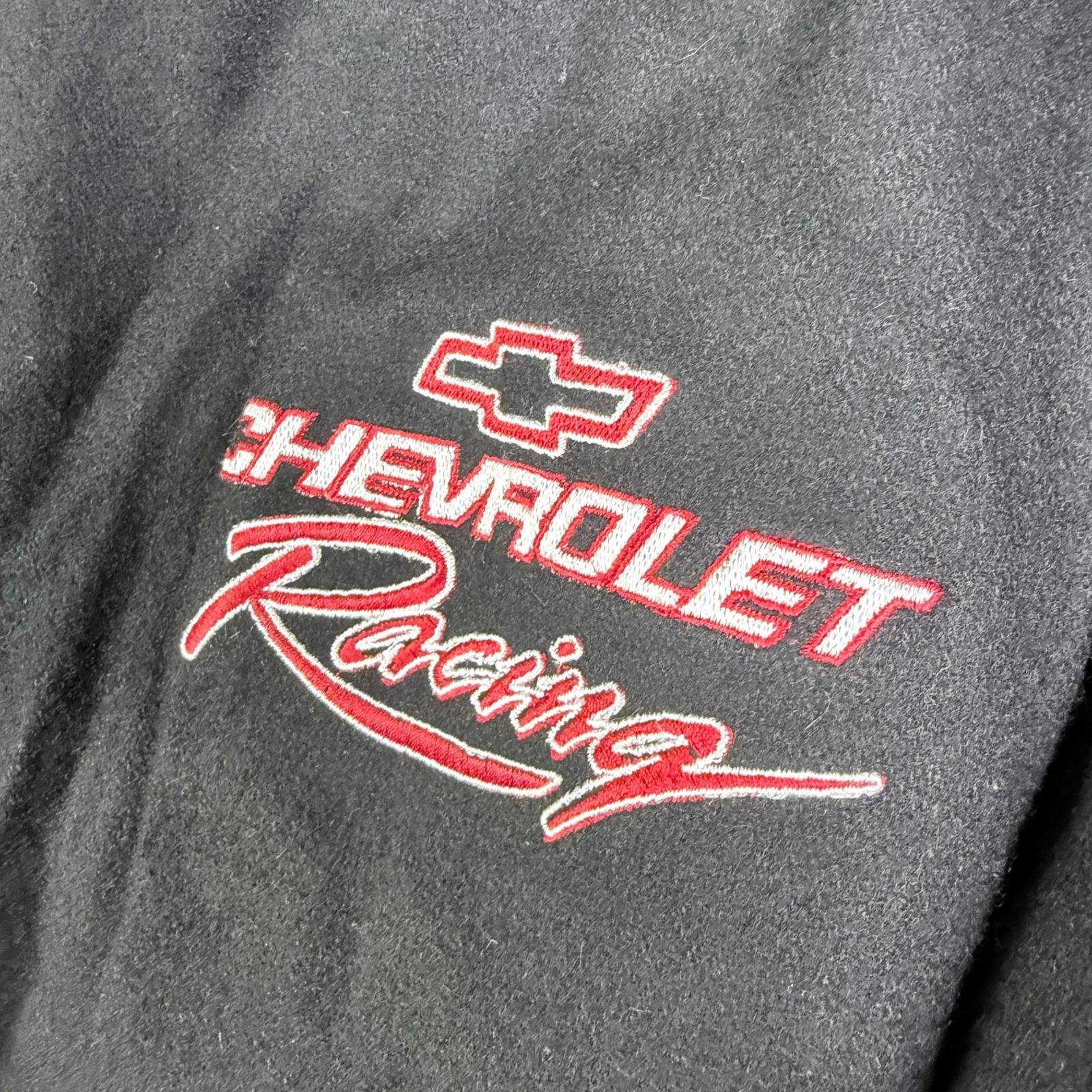 Chevrolet Racing Varsity Jacket Black Red Faux Leather Wool Blend Mens XL - product detail image 8