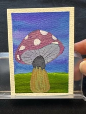 ACEO Original Mixed Media Mini Painting Of A Mushroom