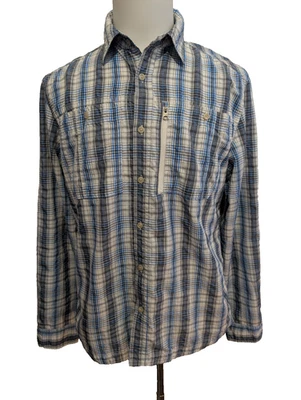 CHEMISE NYLON TECHNIQUE L.L. BEAN M (M) CARREAUX BLEU BLANC TREK - Photo 1/4