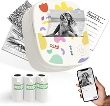Mini Portable Sticker Printer, Mini Thermal Printer with 3 Rolls Paper, Bluetoot