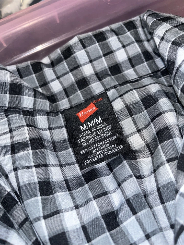 Ropa de dormir Hanes para hombre mediana, pijama gris a cuadros mezcla de algodón Foto 4 de 4