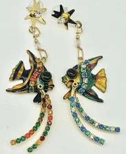 Lunch At The Ritz LATR Gold Tone Multicolor Fish Drop Earrings