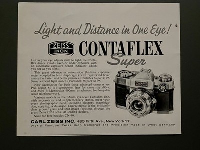 Zeiss Ikon Contaflex Super New York 1960 Vintage Ad Werbung Reklame