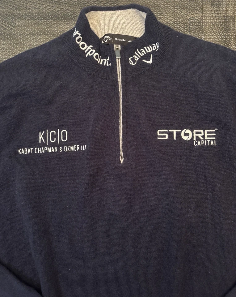 Callaway Max Greyserman PGA Tour Issued 1/4 Zip 100% Cashmere Sweater Men M Navy - Image 2 of 4