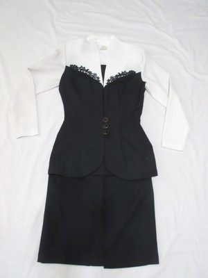 Vtg Fredrick's of Hollywood Black White &Jacket & Skirt Suit Set, Size 5/6, VGC