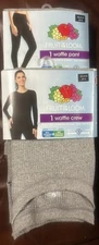 Fruit of the Loom Super Soft Long Sleeve Crew + Waffle Pants Set Gray Women's XS