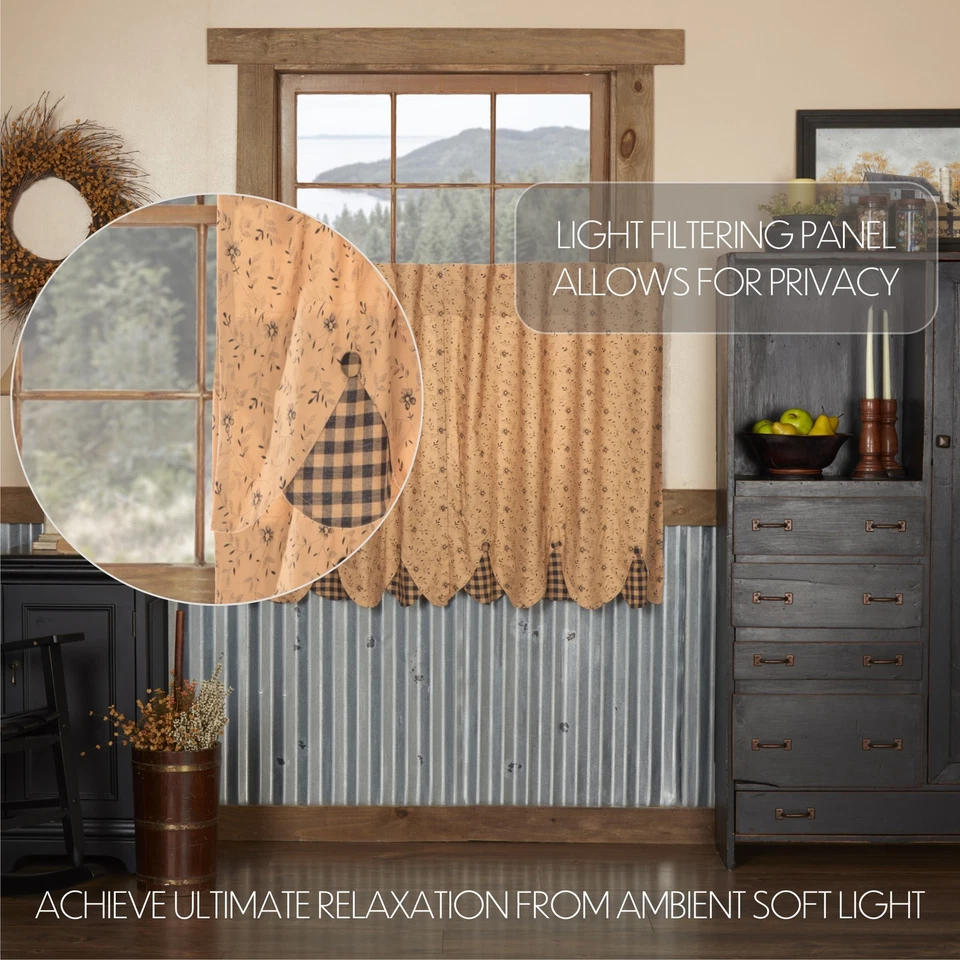 Conjunto de 2 cortinas de nível primitivo Maisie algodão floral preto bronzeado 36x36" marcas VHC - Imagem 4 de 4