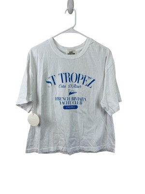 Sunny Somewhere St Tropez Beach Riviera Yacht Women's White T-Shirt Small NWT