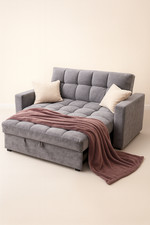 Grey Velvet 2 Seater Sofa Bed 3-in-1 Convertible Sleeper Couch