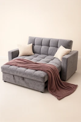 ZANGELI Grey Velvet 2 Seater Sofa Bed 3-in-1 Convertible Sleeper Couch