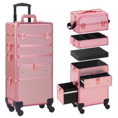 Somduy Rolling Makeup Case with Drawer, Makeup Train Case, 4 in 1Cosmetology ...