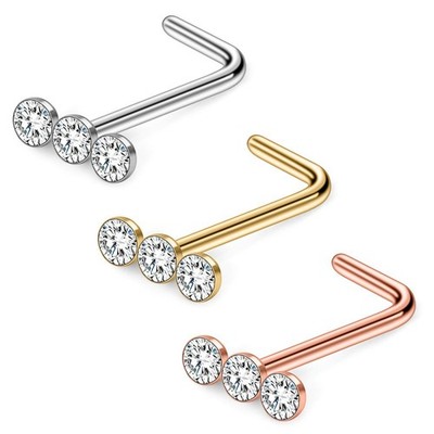Ruifan 3PCS 20G 316L Surgical Steel Triple Linear Gem Clear - Mix Color 