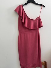Next Dusky Pink One Shoulder Fine Knitted Bodycon Ruffle Dress Size 16 NEW BNWOT