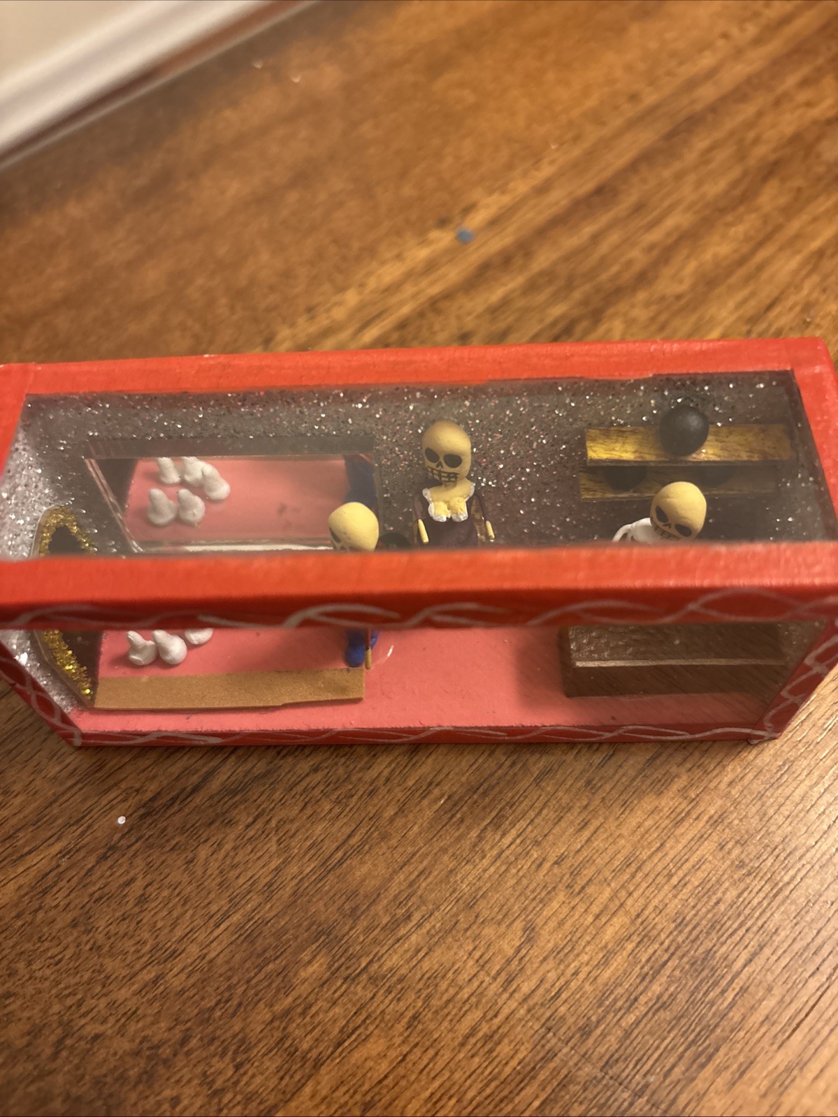 Vtg Dia De Los Muertos Shadow Box - Bowling - Diorama - Nicho -  4 In X 1 3/4in