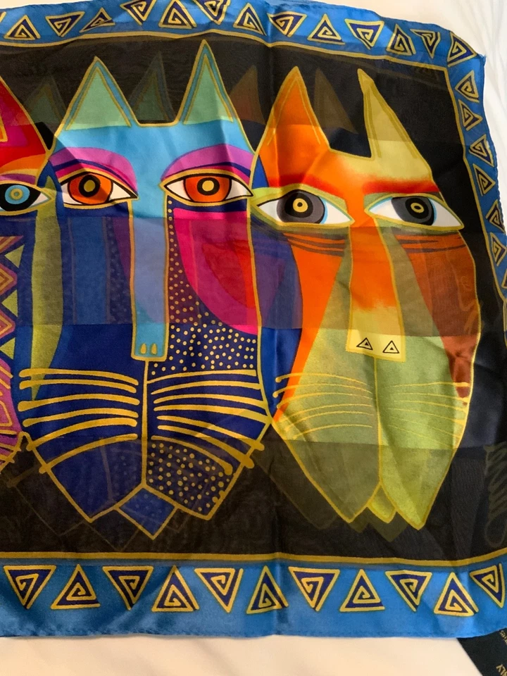 LAUREL BURCH 100% 真丝围巾全新带标签猫 54 英寸长 — 第 4/4 张图片