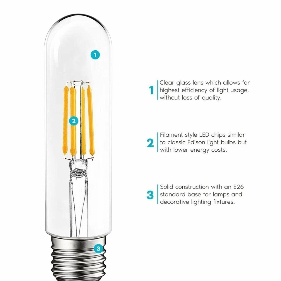 Luxrite T10 LED Tubular Edison Light Bulb 5W=60W Soft White Damp Rated 3-Pack - Image 4 of 4