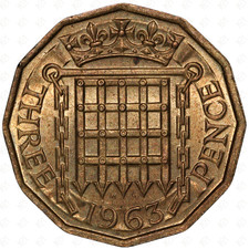 1963 Great Britain Elizabeth II Threepence Coin &ndash; Nickel-Brass
