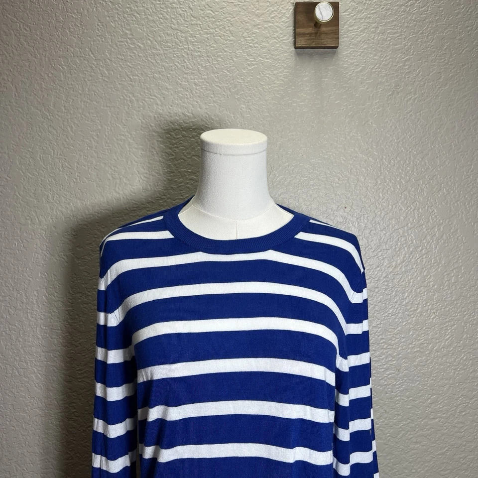 Calvin Klein Sweater Womens M Blue White Stripe Pullover - Image 2 of 4