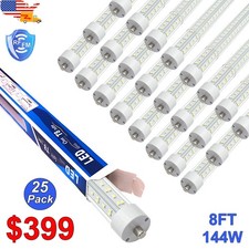 25 Pack T8 8FT LED Light Bulbs FA8 Single Pin 144W 6500K Ballast Bypass 18000LM