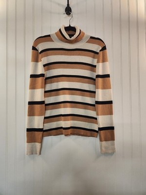 Maeve Women's Black Tan Stripe Turtleneck Knit Sweater Size XL Y2K  Grunge Brat