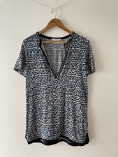 Tory Burch Patterned 100% Linen Tunic Size M Medium Navy White (47)