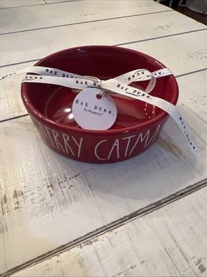 Rae Dunn MERRY CATMAS Cat Dish Bowl Pet Christmas Holiday 2019 *Brand New