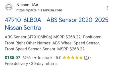 Front Right ABS Wheel Speed Sensor for Nissan Sentra 2020 2021 2022 2023 2024