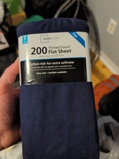 Mainstays 200 Thread Count Flat Sheet Navy Blue Twin Size 66x96