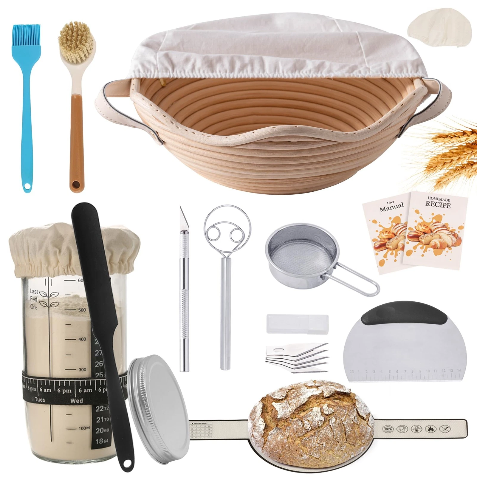 Complete Sourdough Starter Kit with Banneton Proofing Basket & Dough Scraper ...
Opens in a new wind