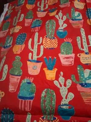BERKSHIRE HOME Home Collection Cactus On Red Cotton Polyester Fabric 56" X 36"