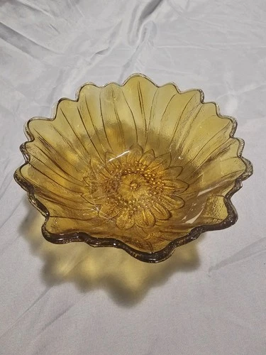 Indiana  Glass Bowl Vintage Lily Pons Sunflower Marigold Iridescent